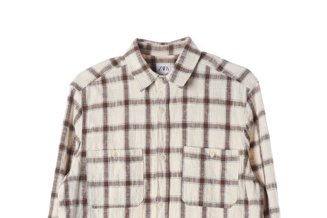 자라 릴랙스드 핏 블록 체크 플란넬 셔츠 브라운 L 상품이미지3