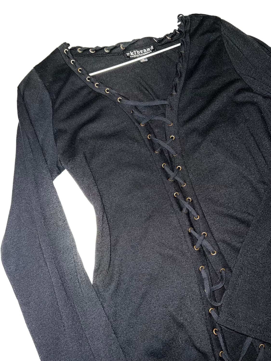 빈티지 고스로리 펑크 아일렛 블랙 롱슬리브 긴팔 티셔츠 브이넥 상품이미지2