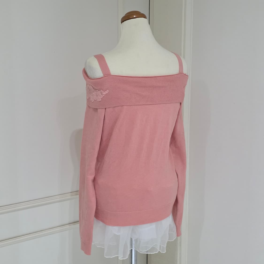 일본빈티지)핑크 로맨틱 히메갸루st 양산형 오프숄더 레이스 니트 상품이미지3