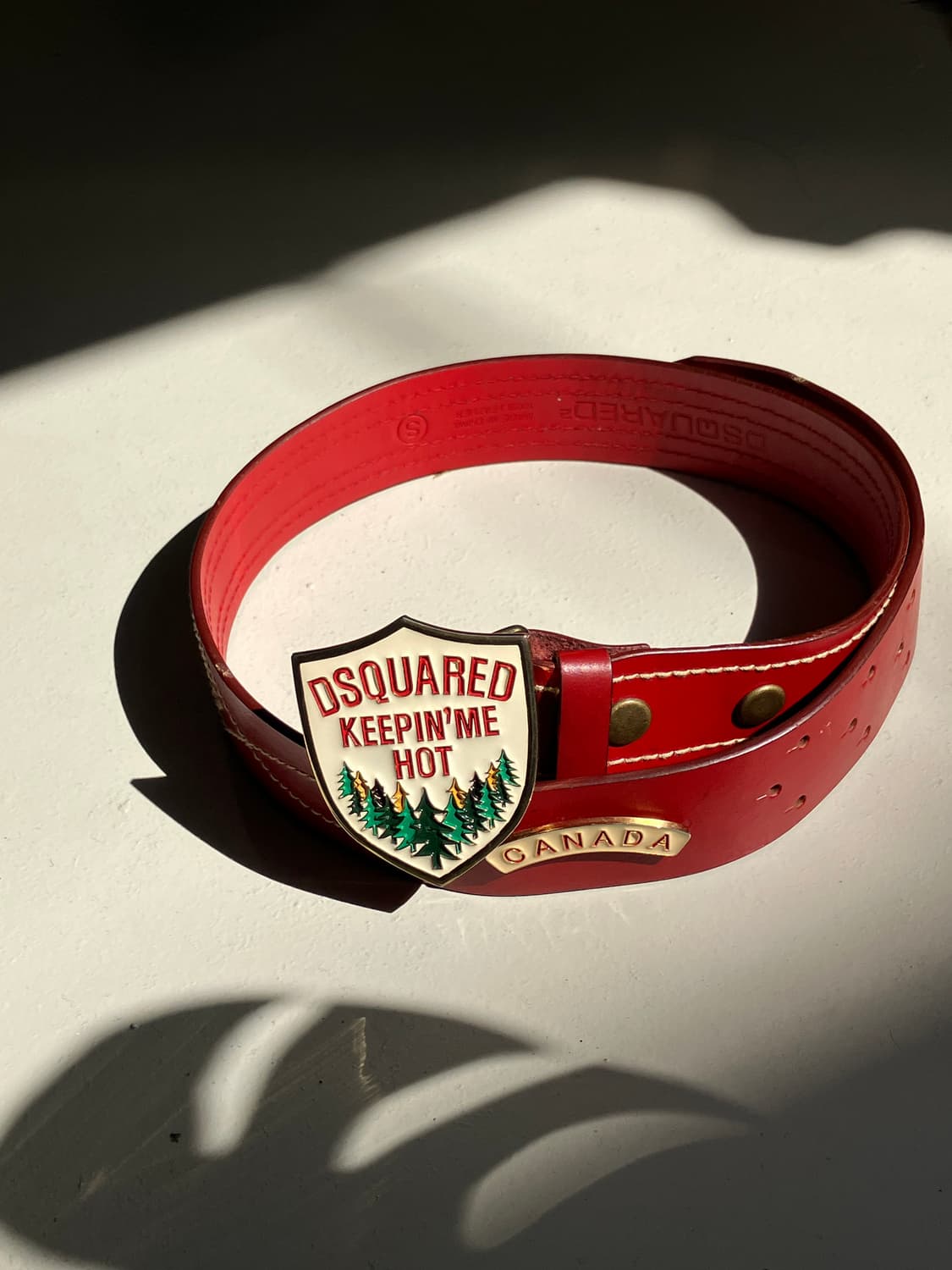 Dsquared2 레드 스티치 헤리티지 레더 벨트 상품이미지1