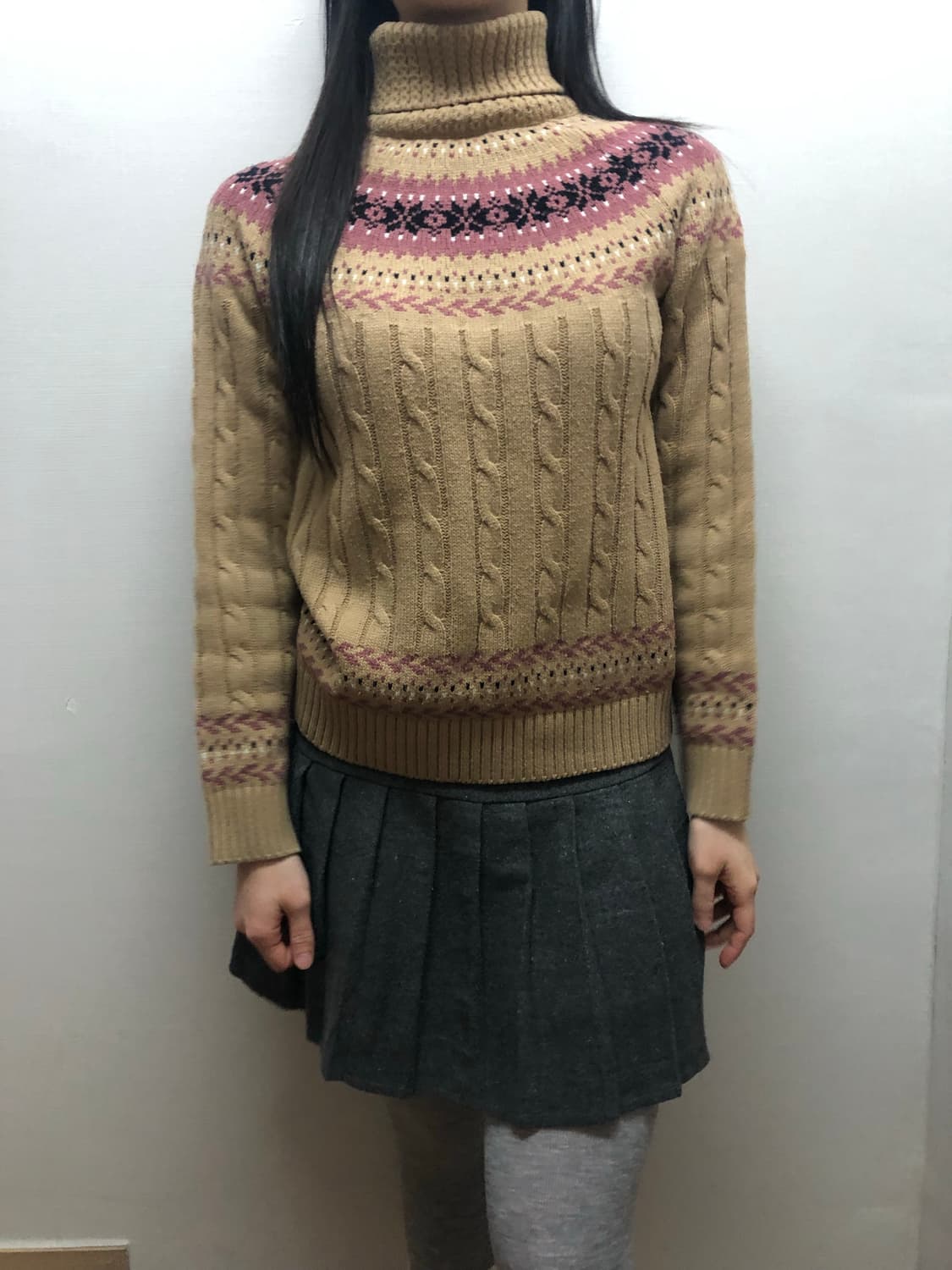 빈티지 베이지 핑크 노르딕 니트 상품이미지1