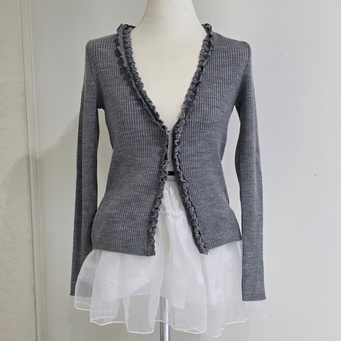 모리걸st 보헤미안 그레이 레이스 골지 레이어드 가디건 상품이미지2