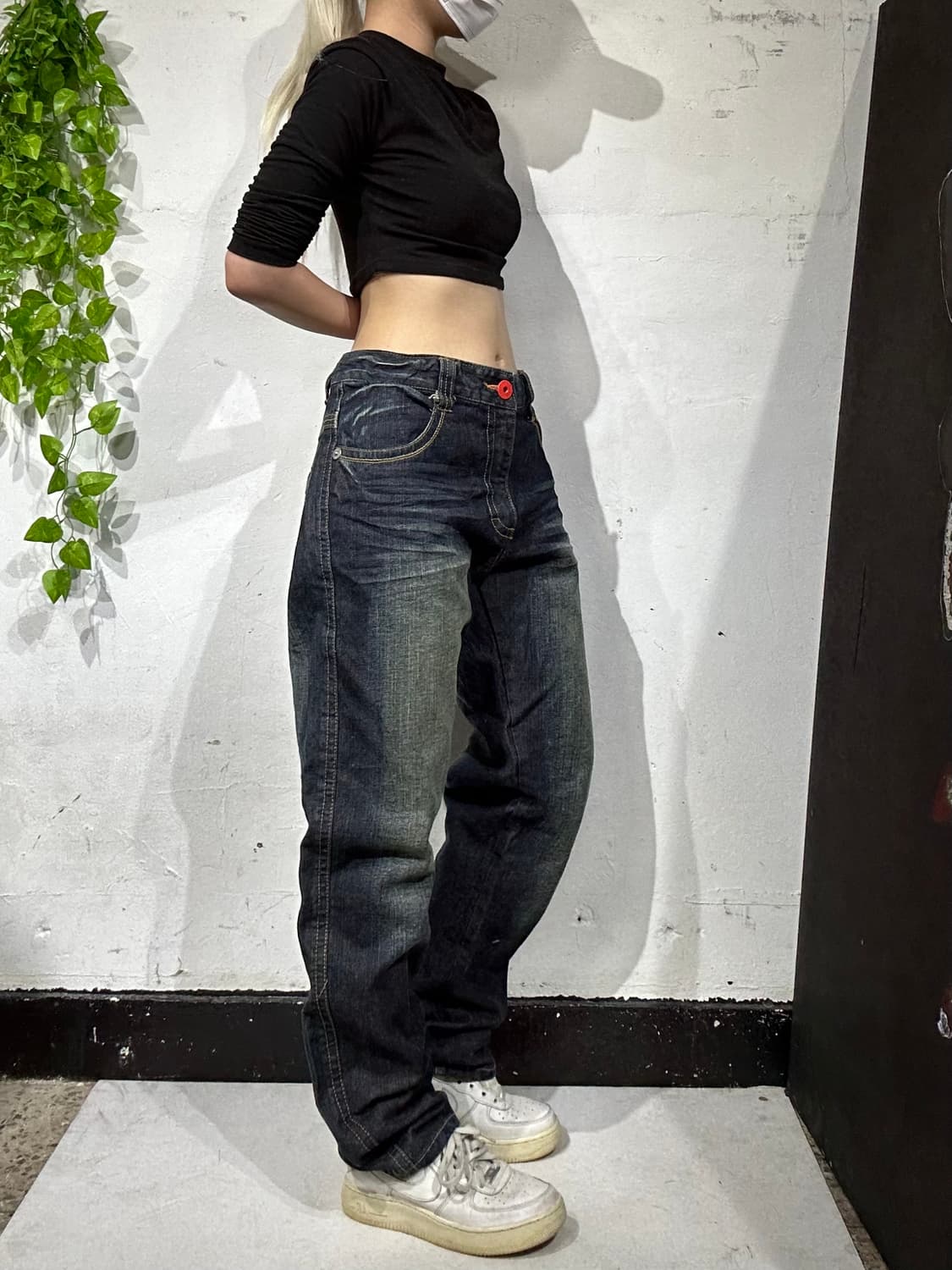 아카데믹 진청 노스 쇼어 백 프린팅 힙합 와이드 데님 팬츠 새깅 청바지  상품이미지2