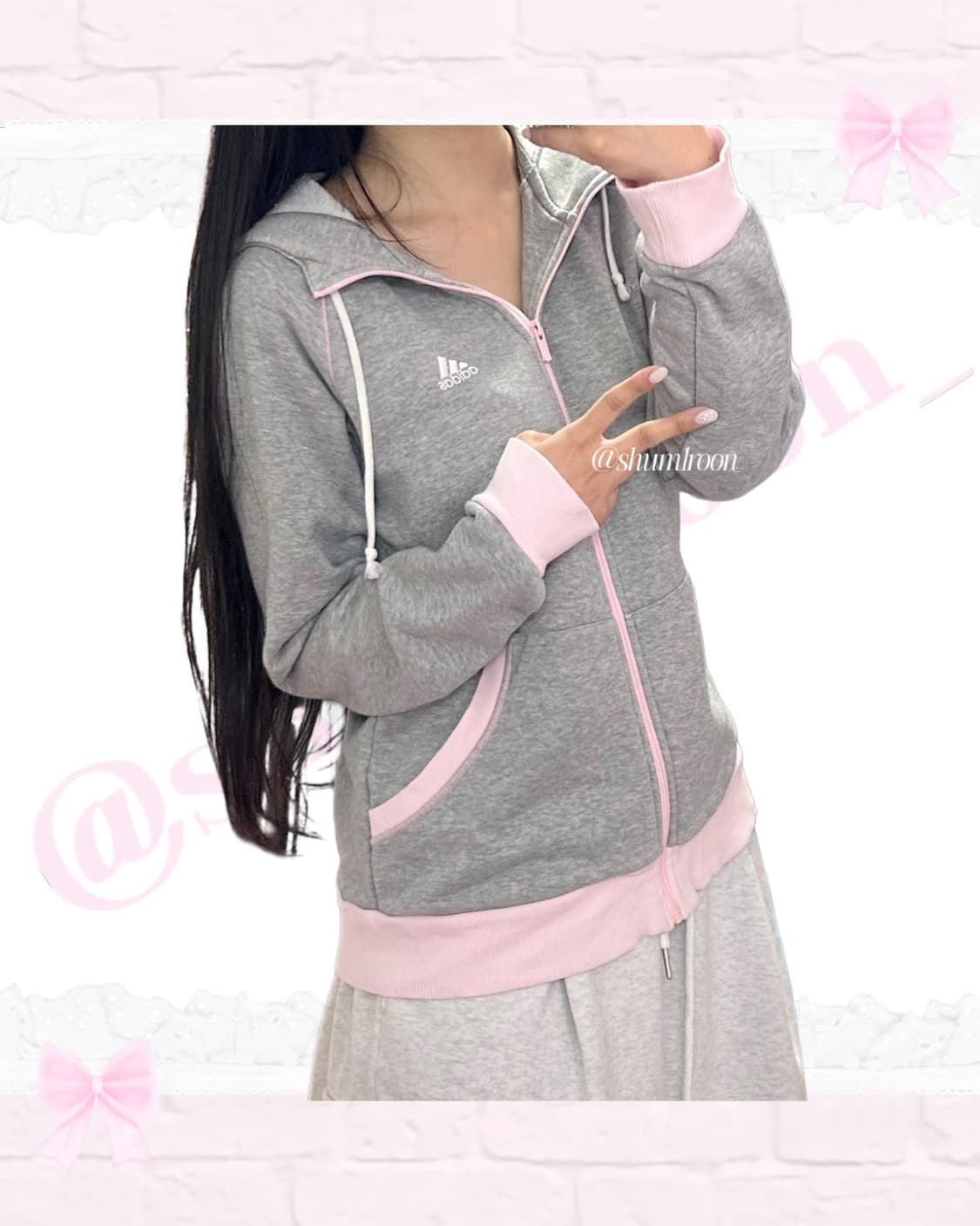 일본아디다스 미소녀 연핑크 후드집업 상품이미지2