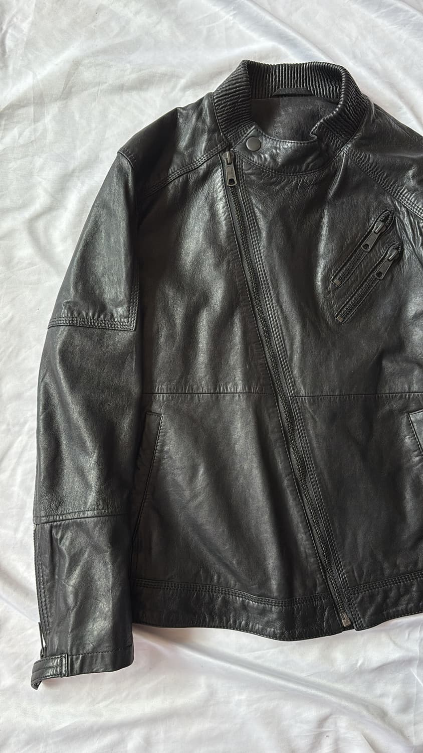 Asymmetric Moto Leather Jacket 상품이미지4
