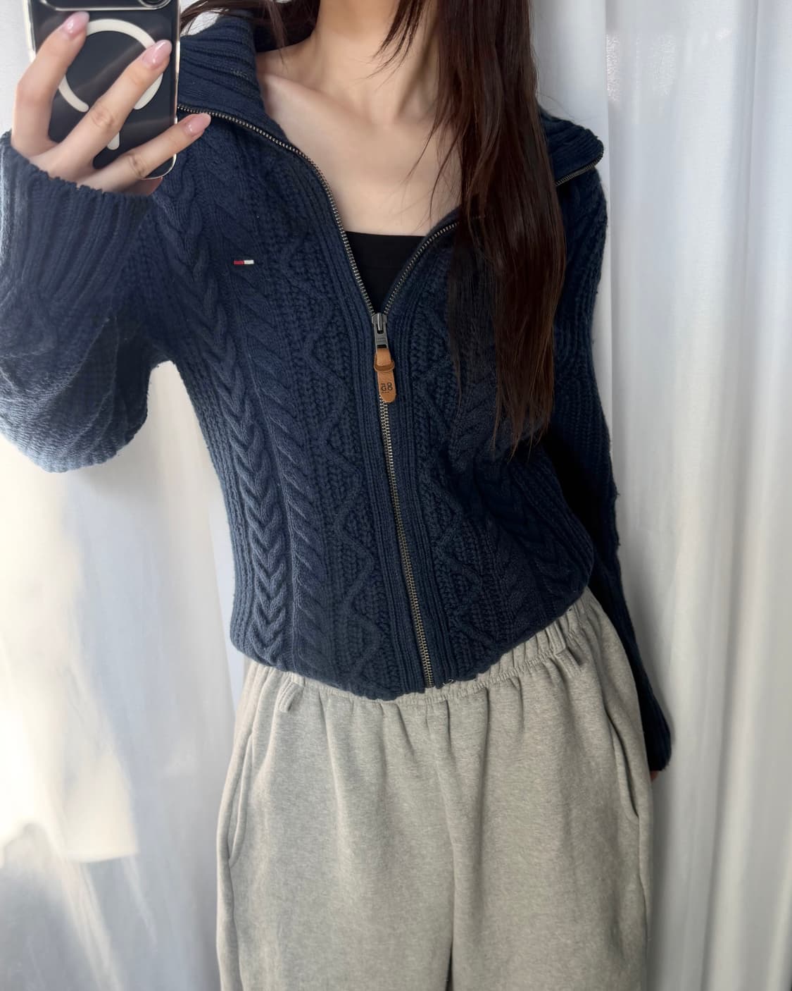 Tommy 타미힐피거 플래그로고 네이비컬러 케이블 니트집업 상품이미지2
