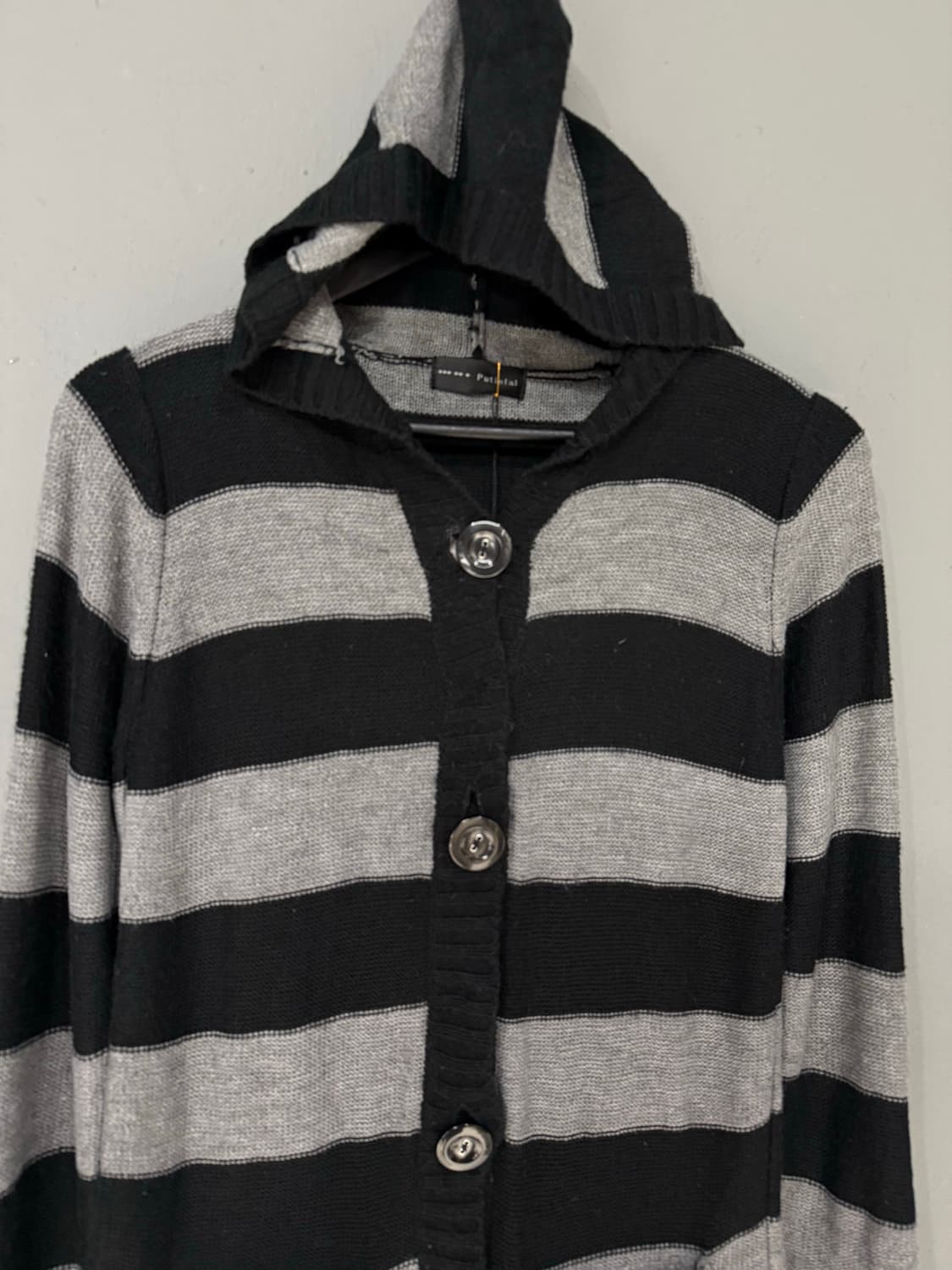 stripe pattern button-up hood cardigan 상품이미지6