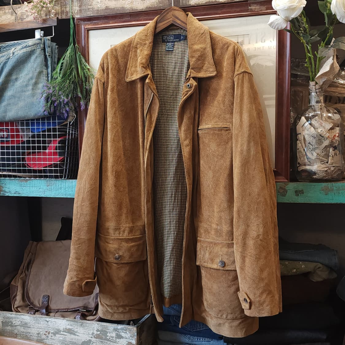 90s 폴로 가죽자켓 스웨이드 레더 카코트 브라운 헤비레더 L 빅사이즈 상품이미지2