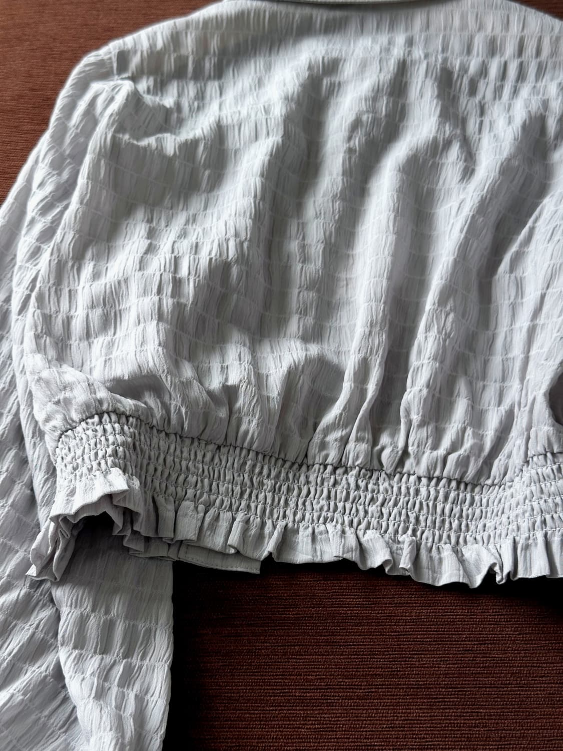 Sheer fabric design shirred blouse shirt 상품이미지5