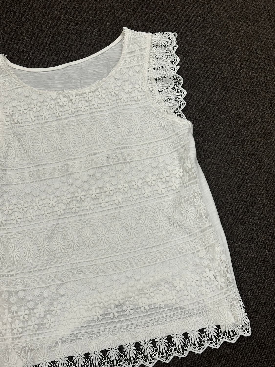 S)Japanese vintage 여성 펀칭 레이스 화이트 나시 상품이미지3