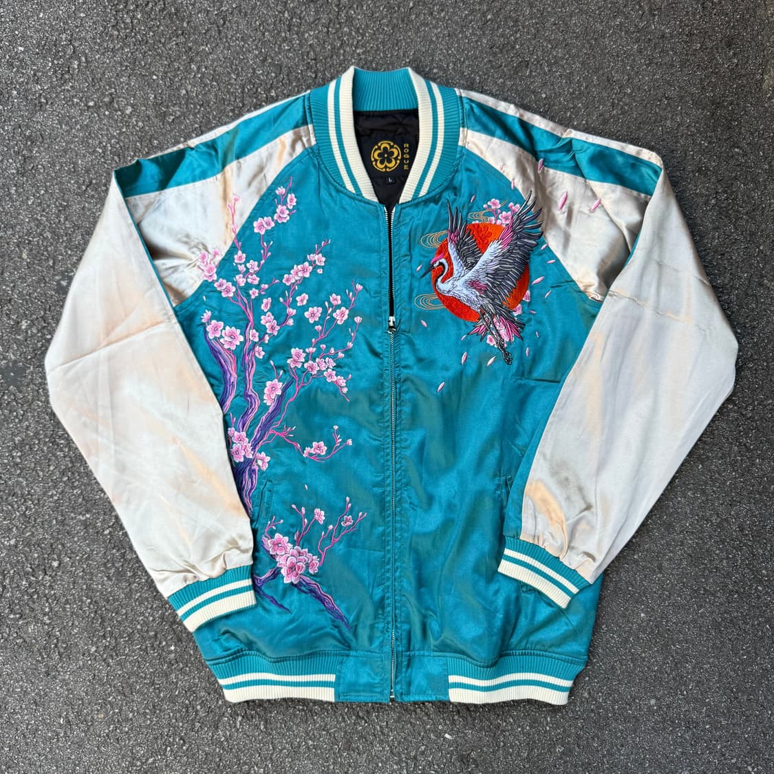 자수 학 벚꽃 스카잔 민트 상품이미지2