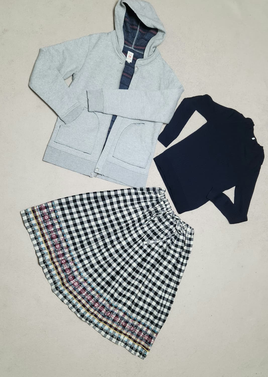하구미 후드집업&니트& 체크치마 상품이미지2