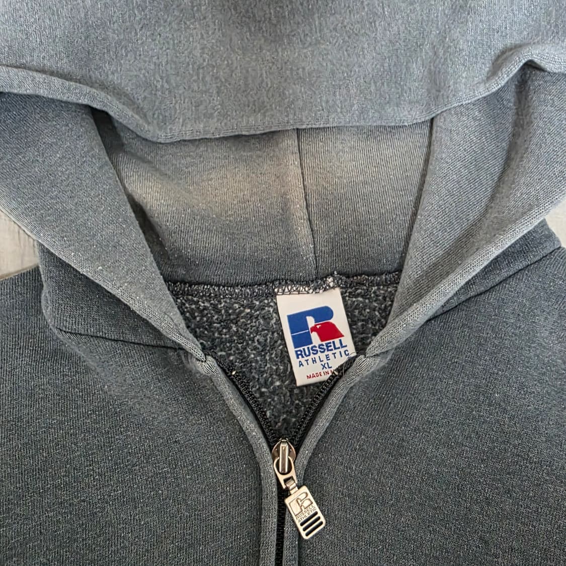 [XL] 90s 빈티지 러셀 애슬레틱 후드집업 그레이 ver. 더티페이드 상품이미지4