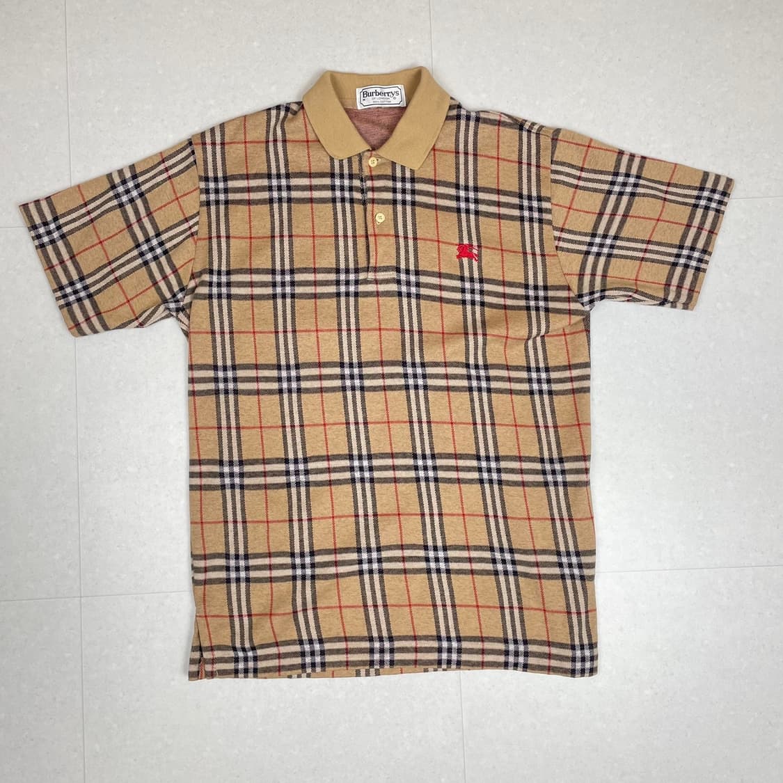 버버리 90s 오리지널 베이지 노바 체크 반팔 카라티 (M)  상품이미지1