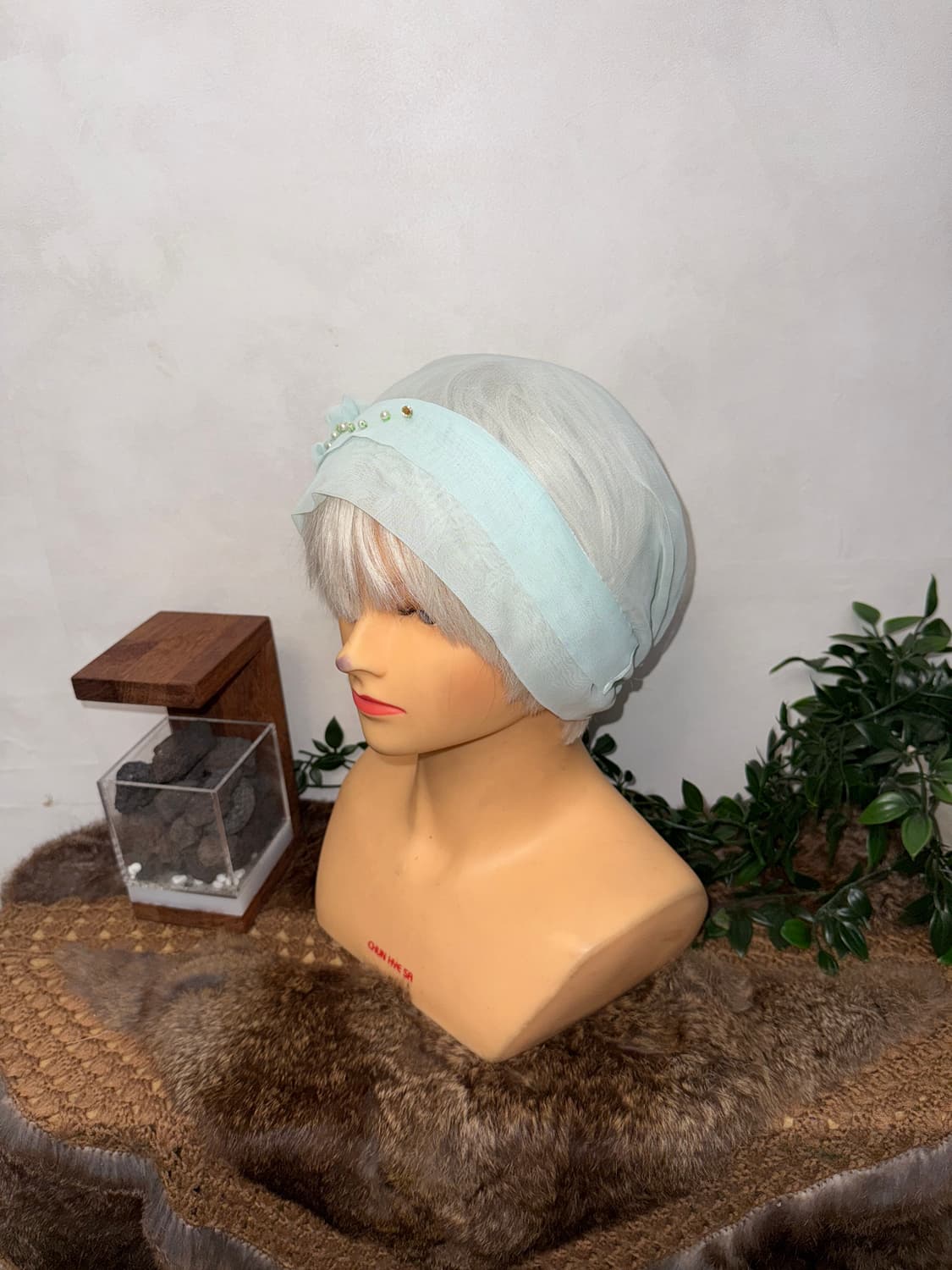 Sky blue fairy flower organza mesh 비니 상품이미지4