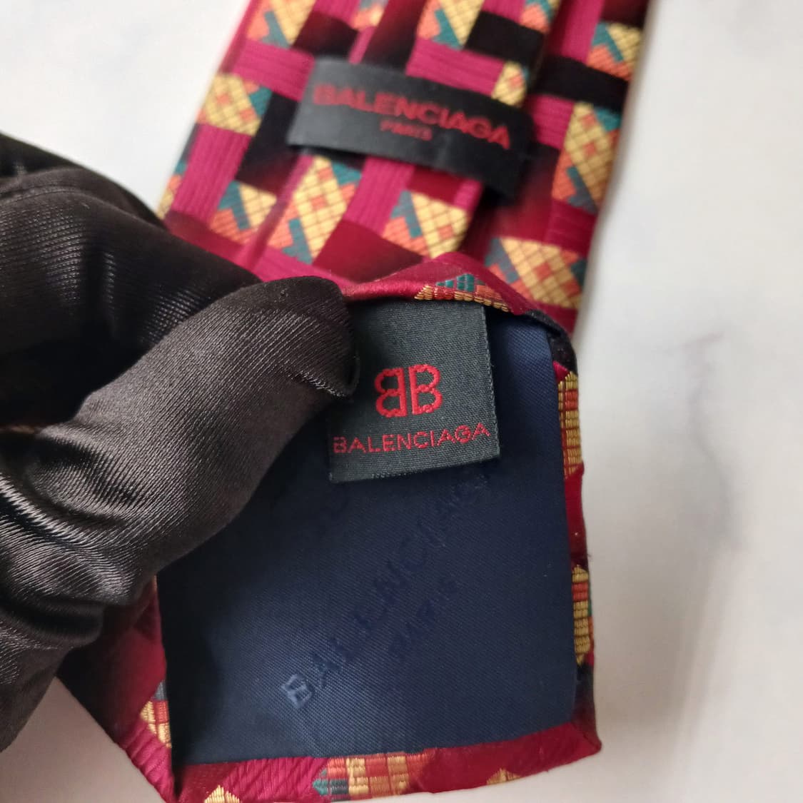 발렌시아가 실크 레드 기하 패턴 넥타이 9.5cm A+등급 E726 상품이미지9