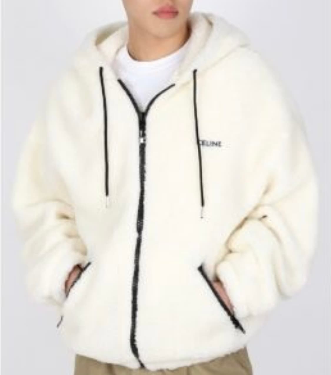 [새상품/M] 셀린느 오슬롯 플리스 후드 후리스 자켓 화이트 상품이미지8