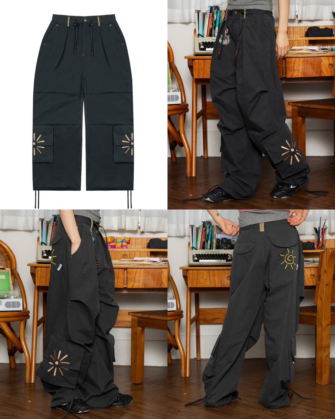 루나키후 엑스톤즈 우먼 해바라기 카고팬츠 바지 블랙 1 상품이미지4