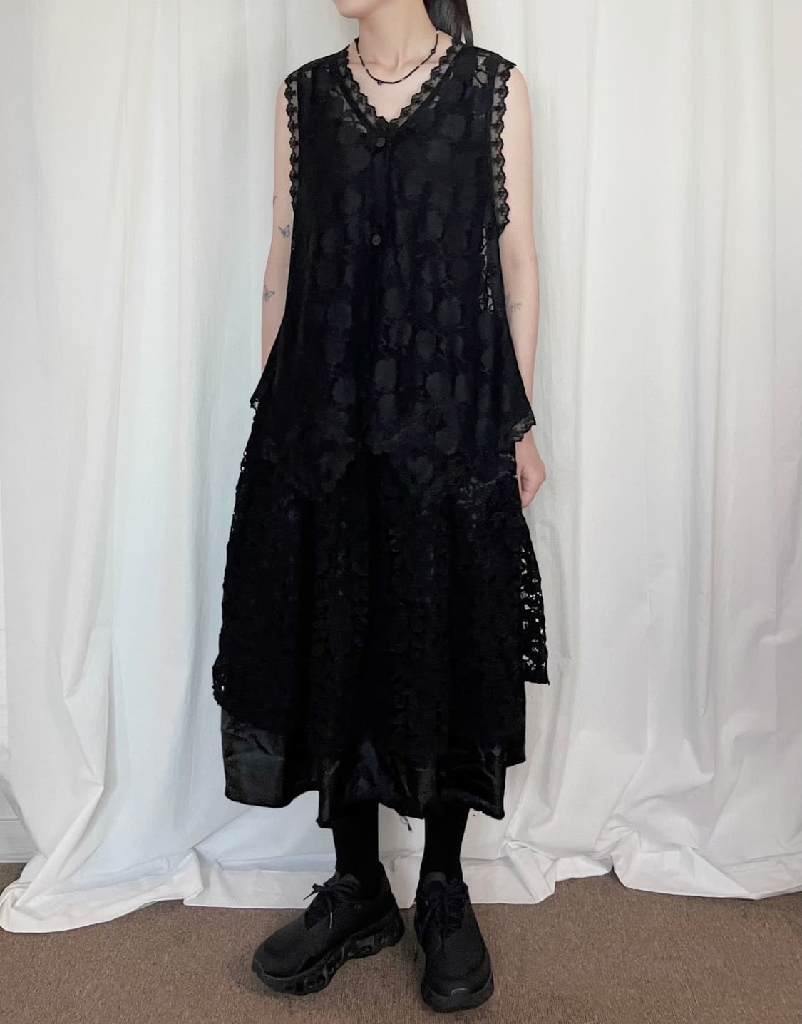 All-over Lace Vest - Black 상품이미지3