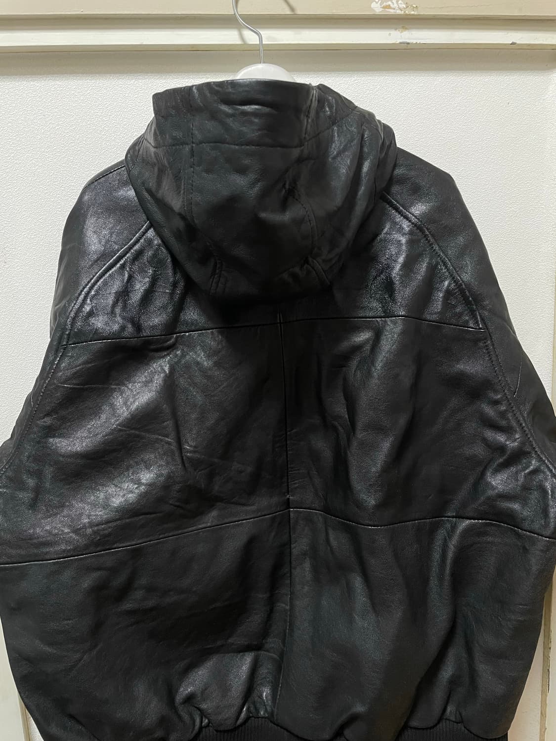 Short-Sleeve Hooded Leather Jacket 상품이미지2