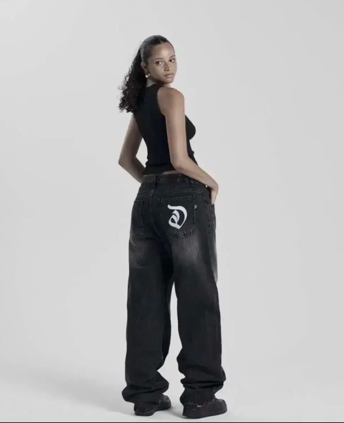 오도어 나스 로우 와이드 데님 블랙 1size 상품이미지2