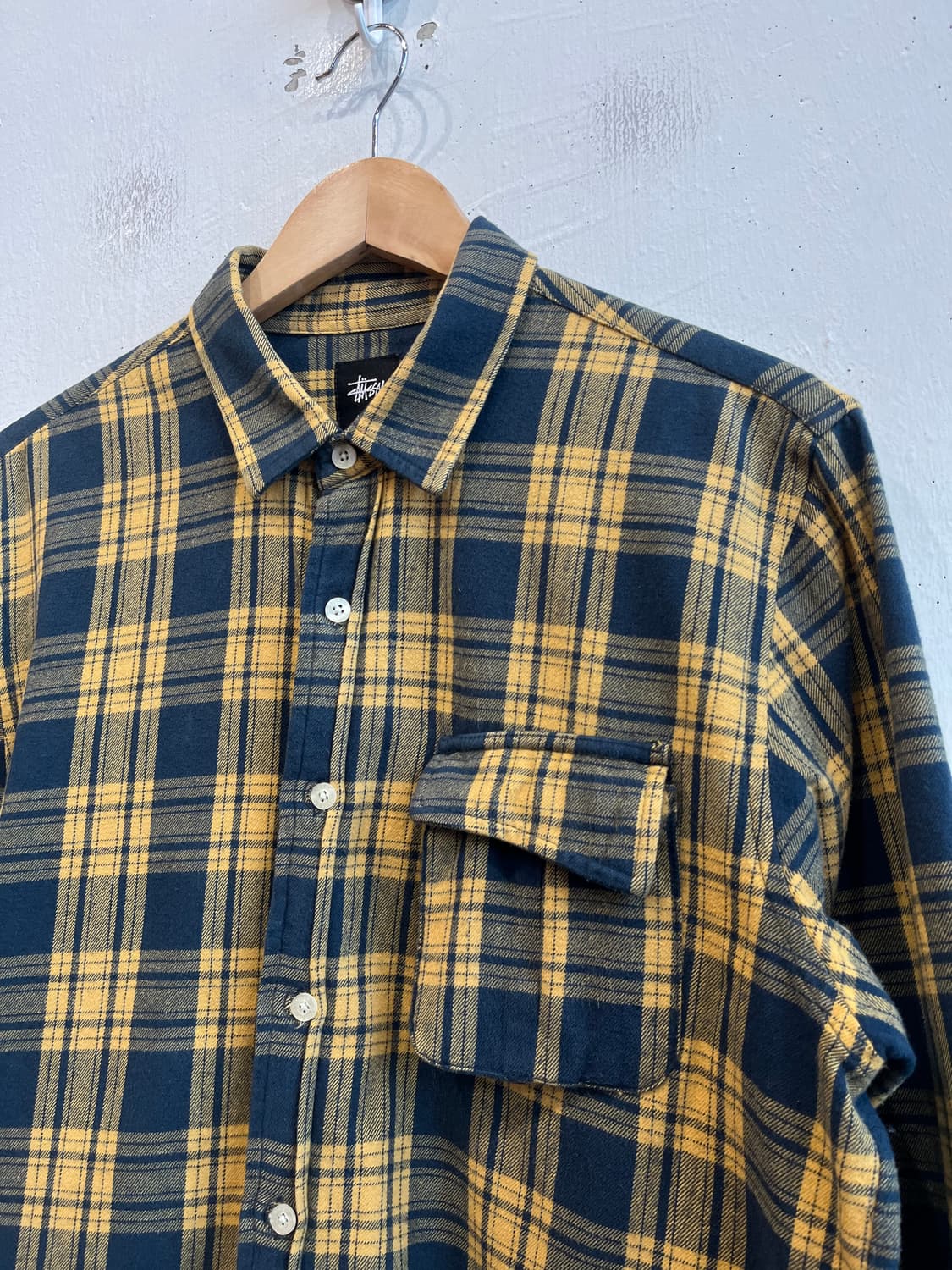 스투시 포켓 옐로우 플란넬 체크 셔츠 M 상품이미지2