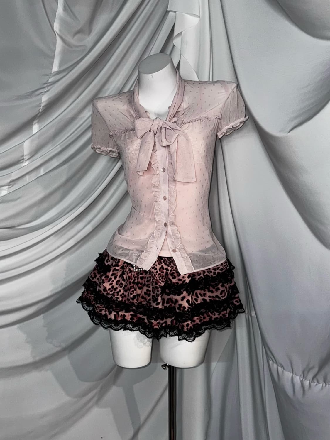 히메갸루 핑크 레오파드 프릴 코디세트  상품이미지6