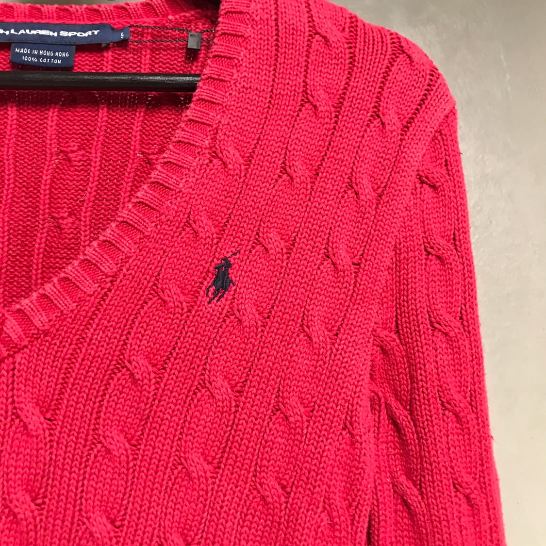 폴로 랄프로렌 브이넥 케이블 니트 레드 S(W)  상품이미지4