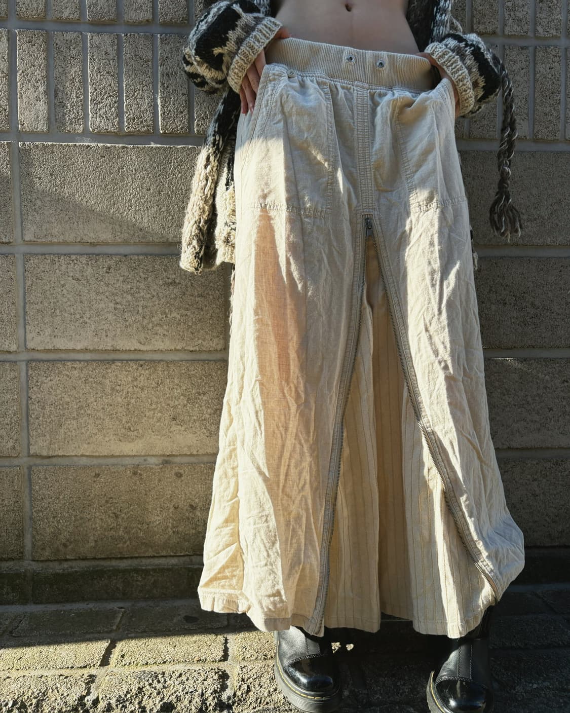 고아 멀티버튼 아이보리 밴딩 롱 스커트 상품이미지5