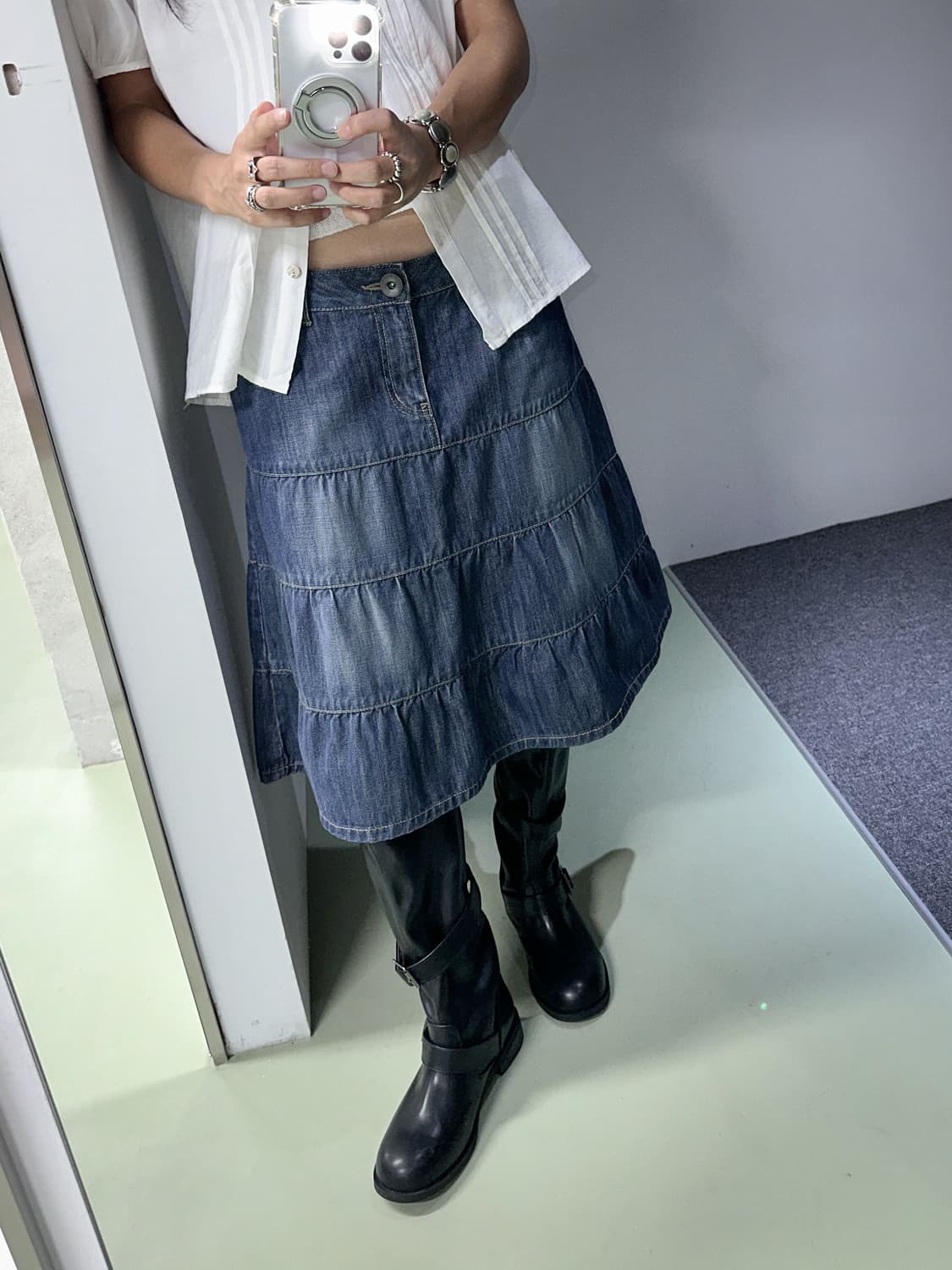 denim cancan midi skirt 상품이미지1