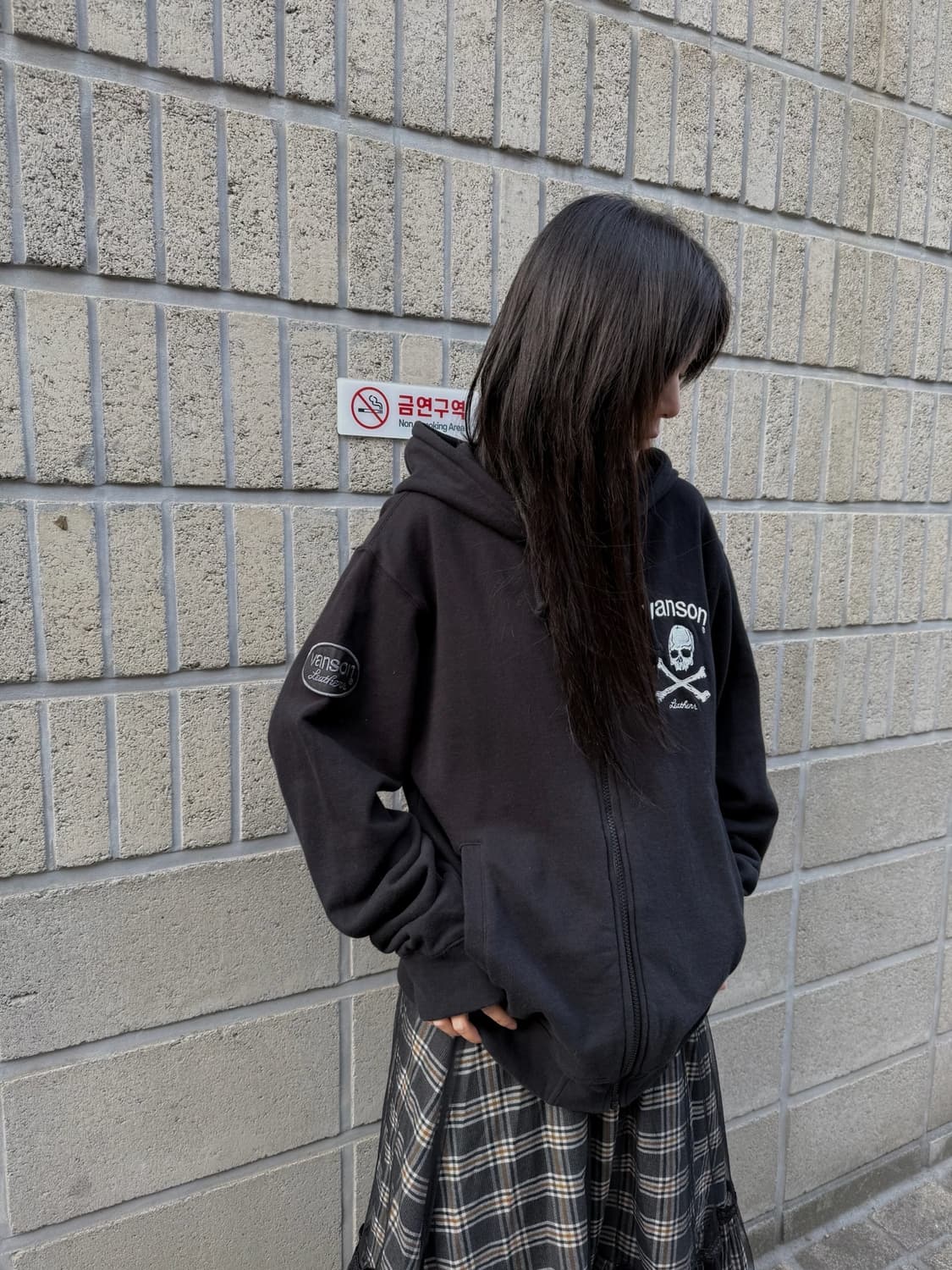 밴슨 스컬 로고 프린팅 오버핏 후드집업 상품이미지2