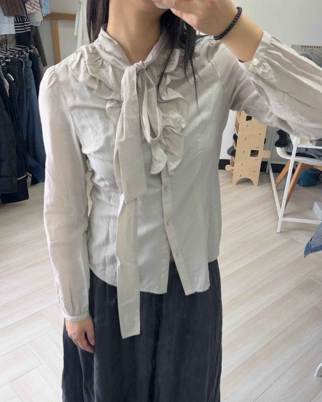 [RU PLAIN] ribbon cotton blouse  상품이미지2