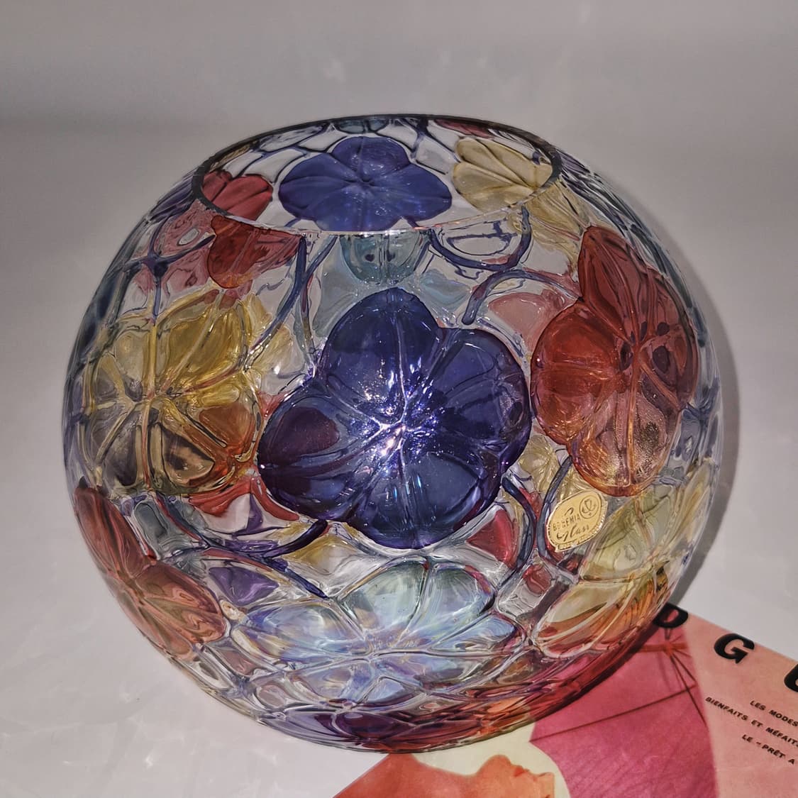 90s 체코 보헤미아 컬러 나팔꽃 구체 대형 화병 상품이미지6