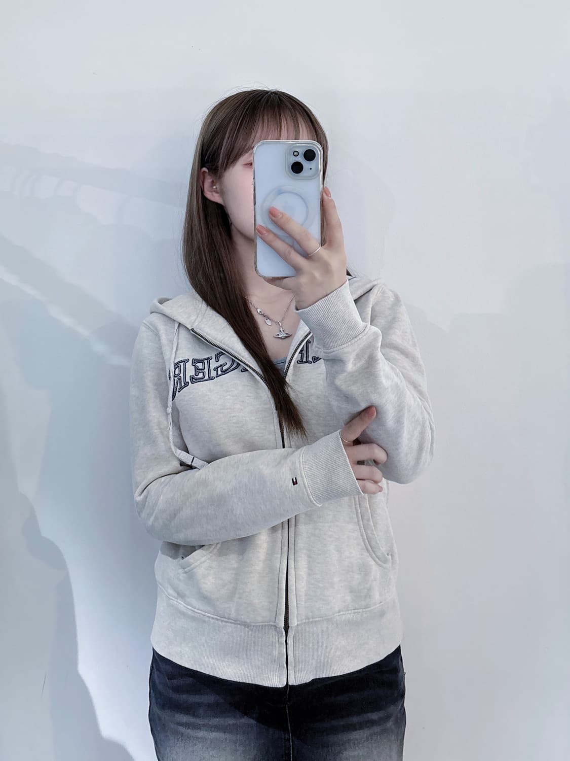 타미힐피거 오트밀 스펠로고 후드집업 상품이미지1