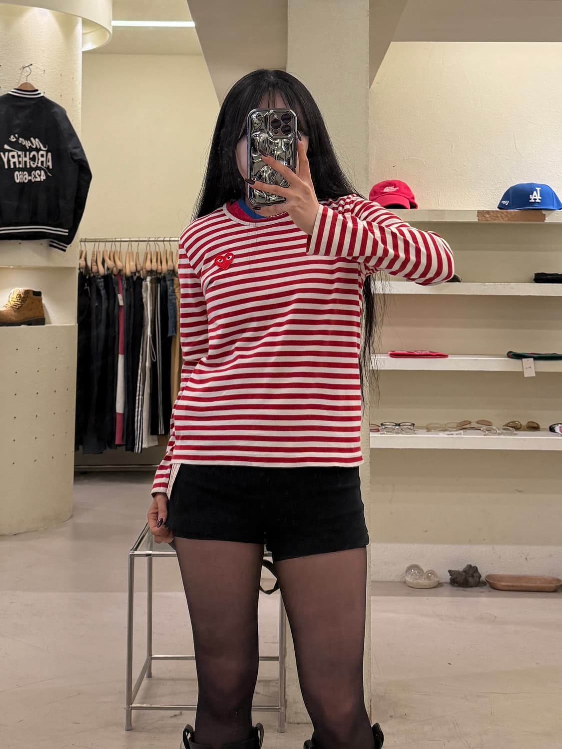 꼼데가르송 레드 하트 와펜 스트라이프 롱슬리브 U1455 상품이미지1