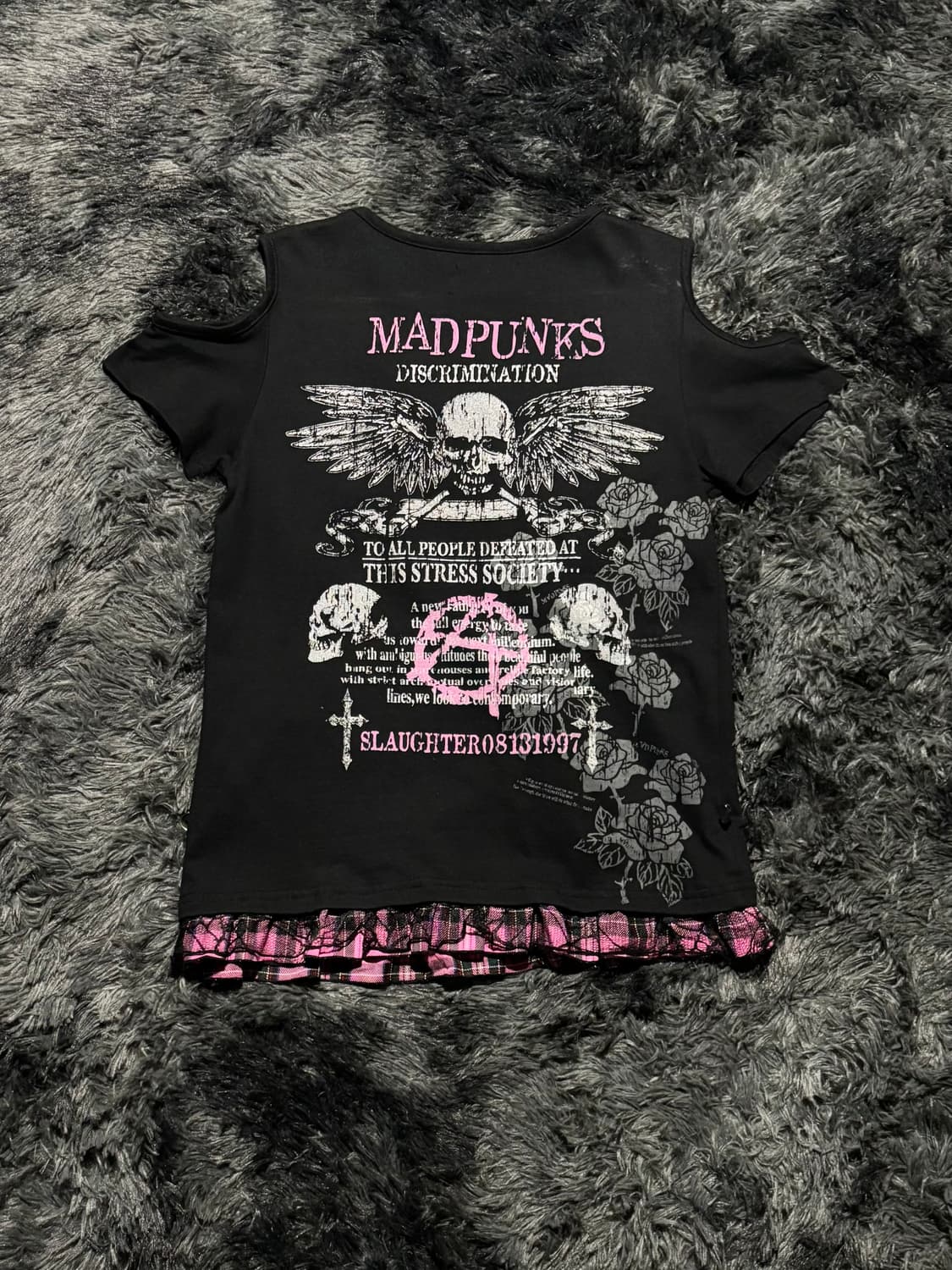 Mad Punks 스컬 그래픽 레이스업 체크 레이어드 탑 상품이미지3