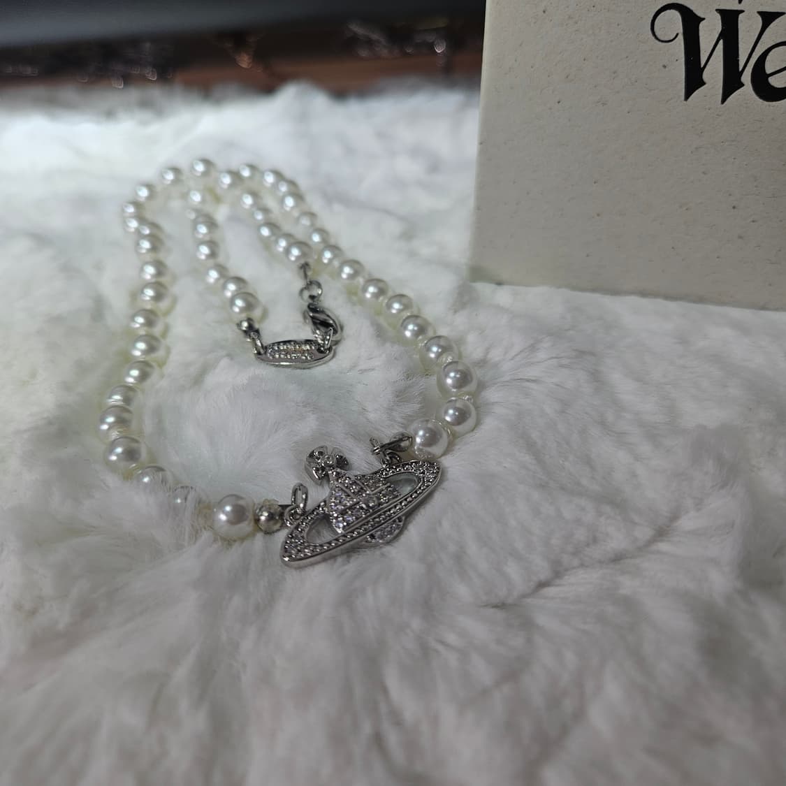 비비안웨스트우드 미니 바스 릴리프 진주 초커 실버 상품이미지1