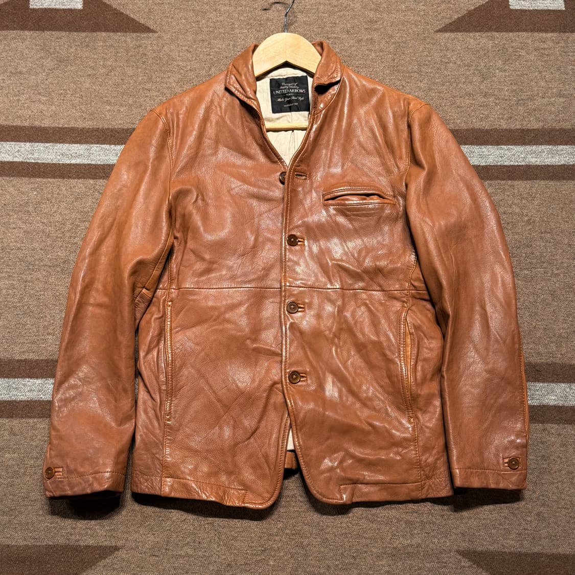 유나이티드 애로우즈 램스킨 레더 자켓 s 90~95 양가죽 카 코트 상품이미지1