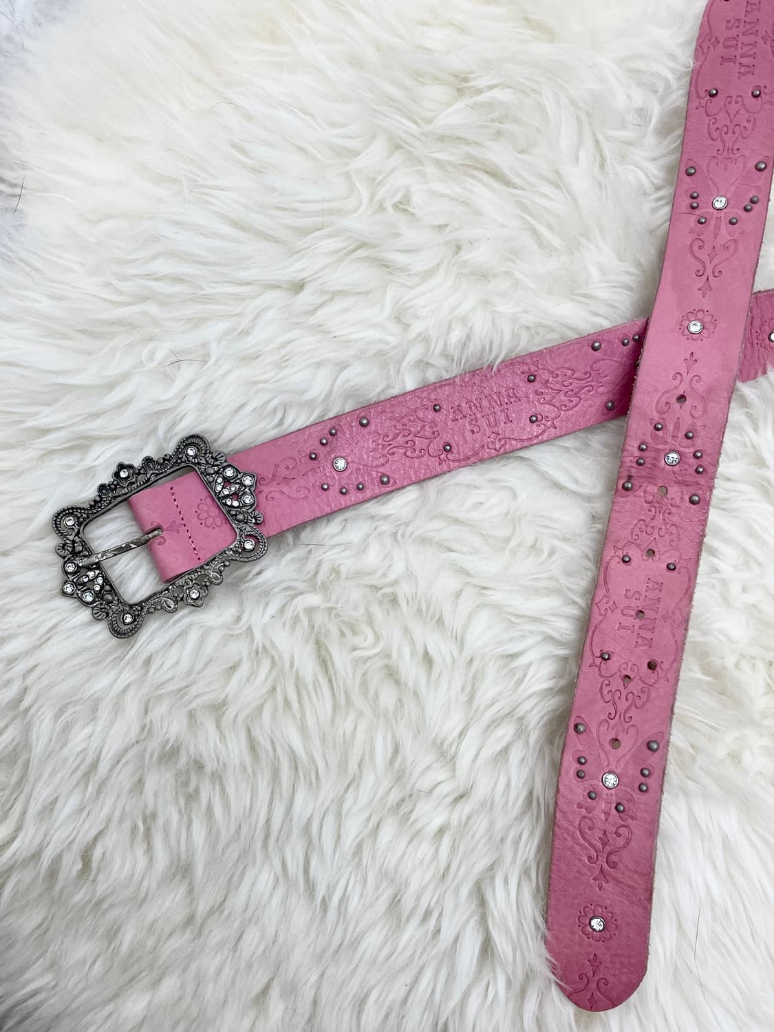 리얼레더 핑크 오리엔탈 펀칭 버클 벨트 상품이미지6