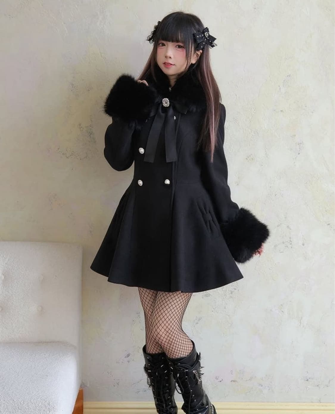 퍼 플레어 코트 지뢰계 양산형 일브 일본 롱코트 퍼코트 NoGenki 상품이미지1