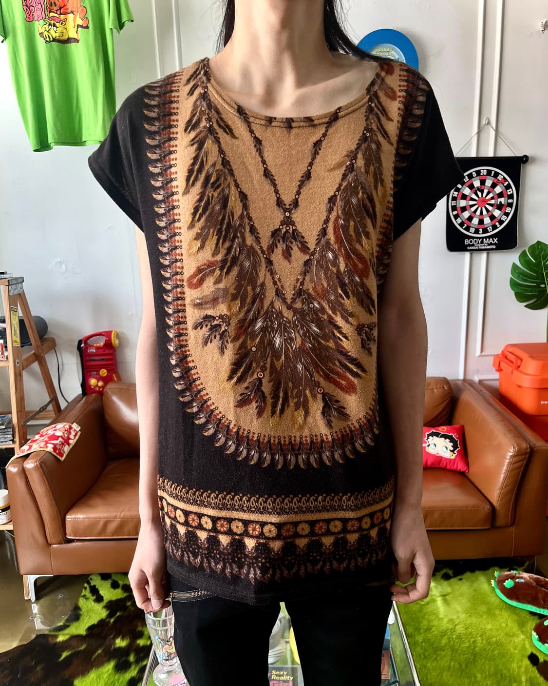 Jia You Indian Feather Print Summer Top 상품이미지2