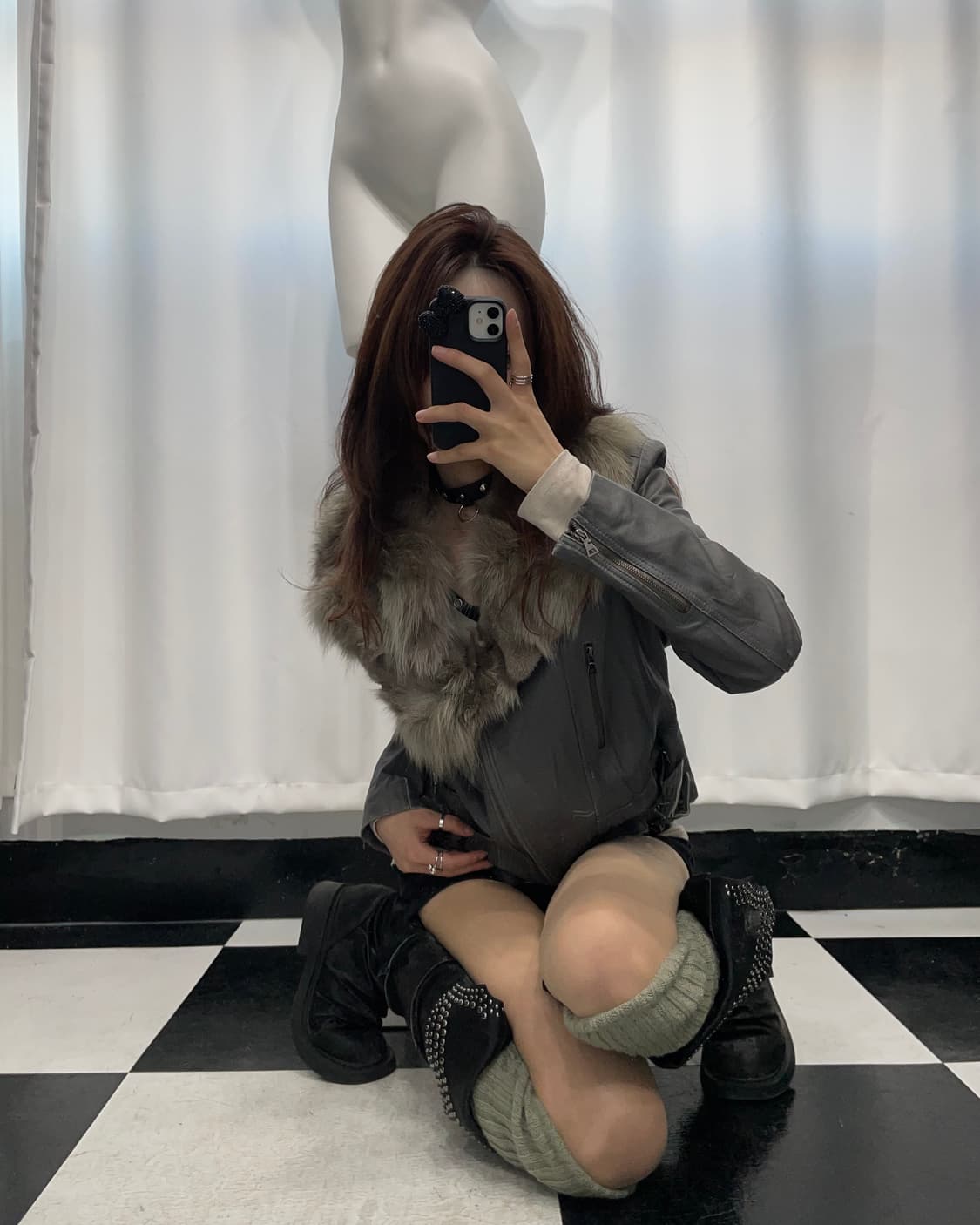 🎸그레이 퍼 레더 자켓🎸 상품이미지2