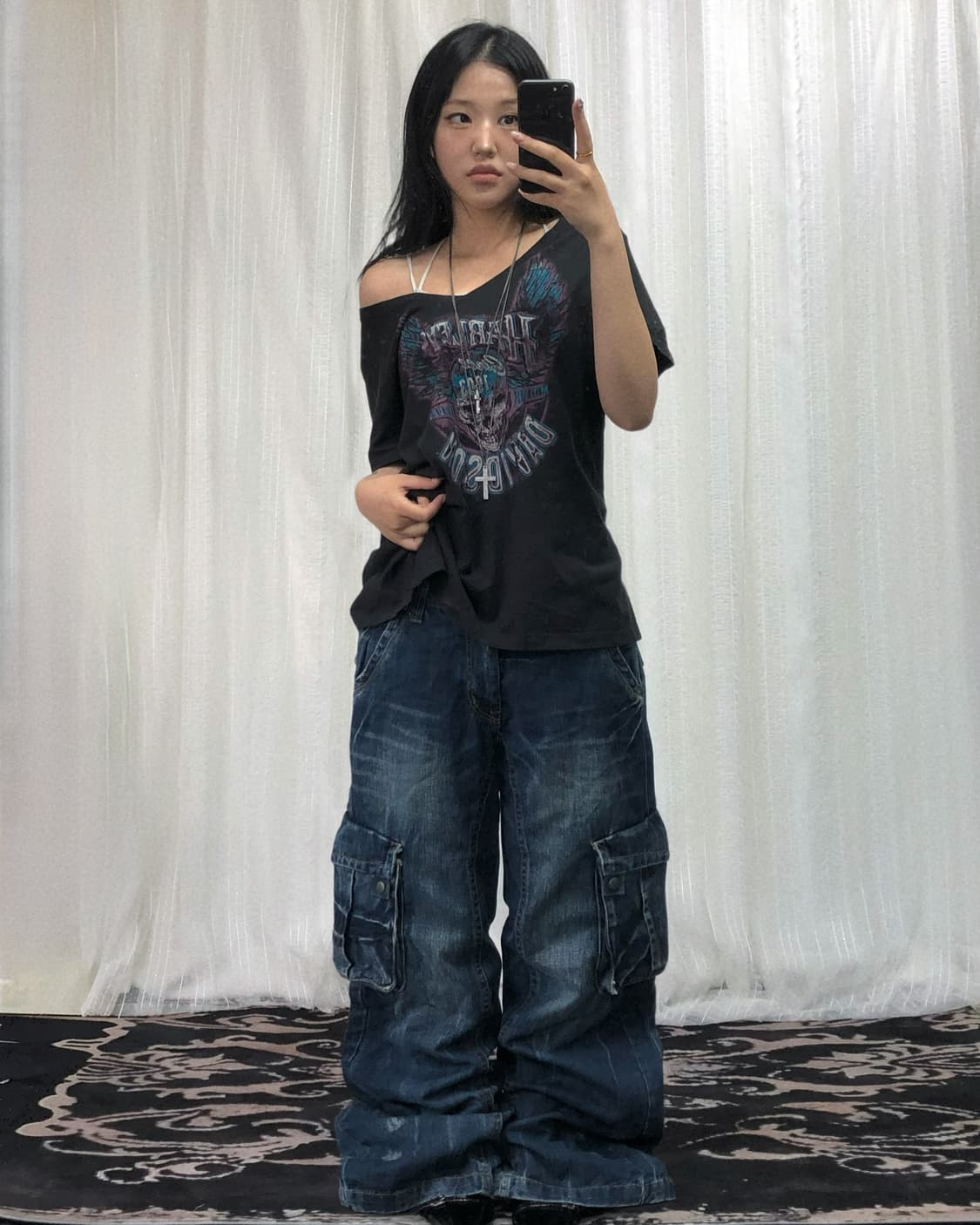 데님 워싱 멀티 포켓 와이드 카고 팬츠  상품이미지2