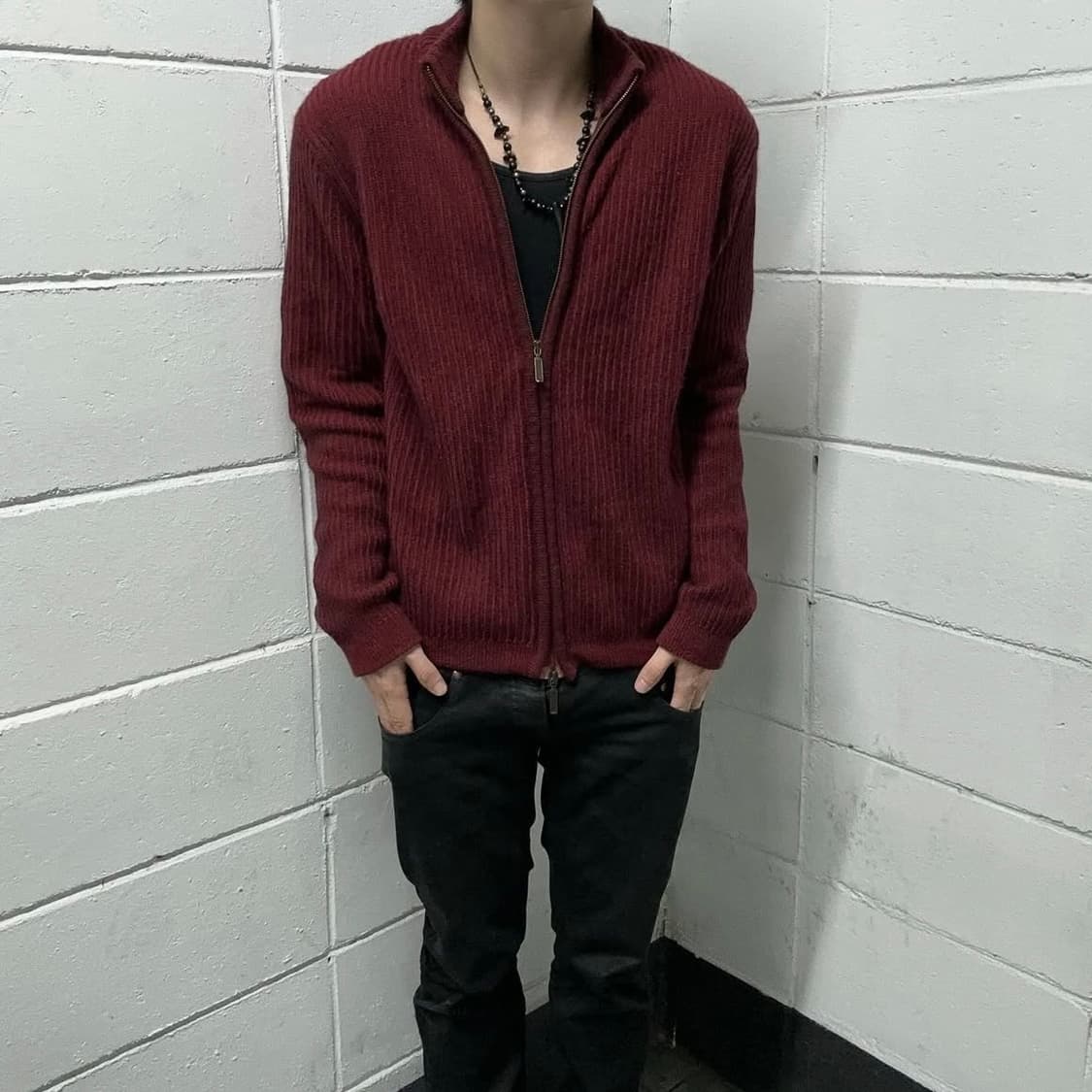 Y2K minimal burgundy zipup 상품이미지2
