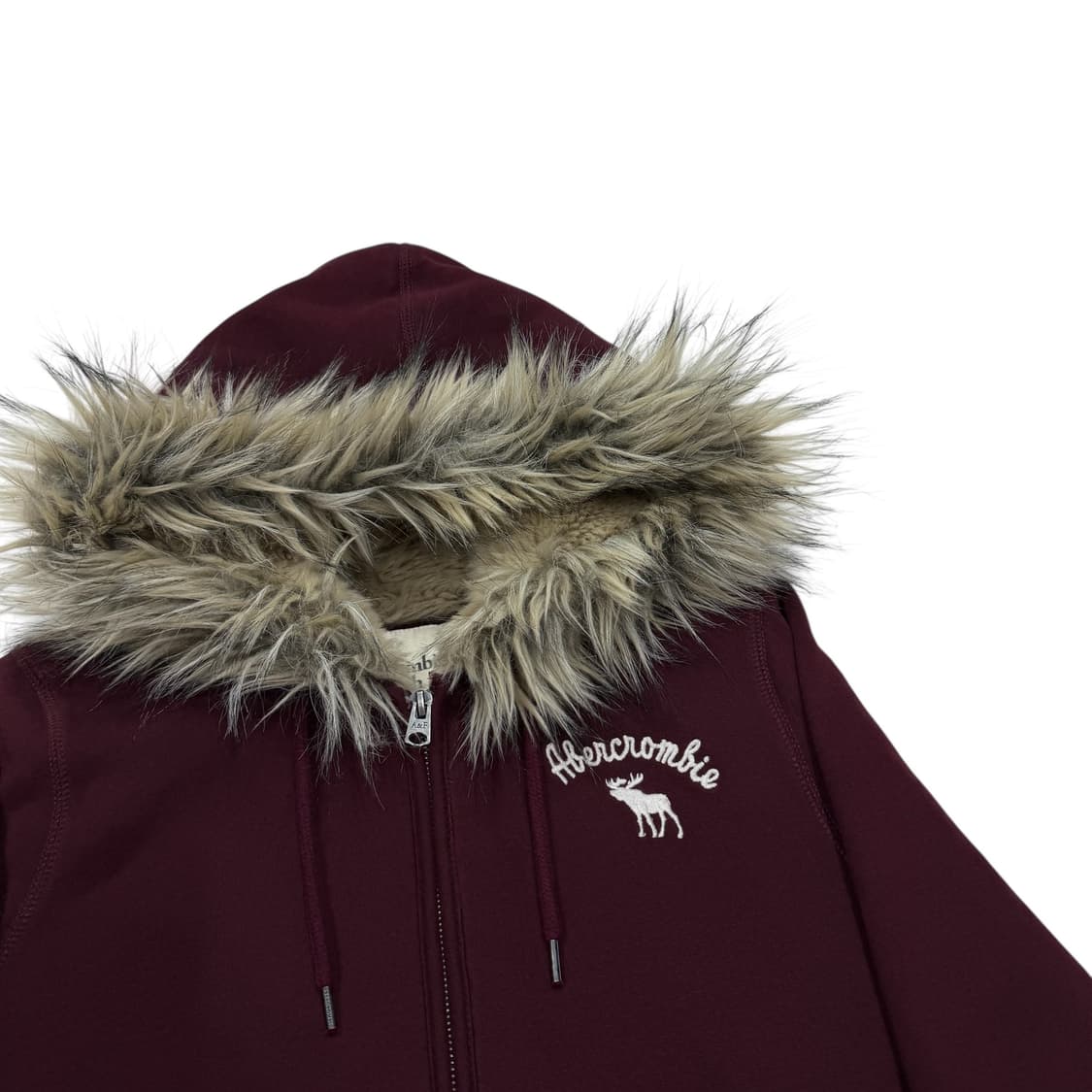 아베크롬비 빈티지 희귀 버건디 마룬 울프죠 퍼 Y2K 갸루 후드집업 L 상품이미지2