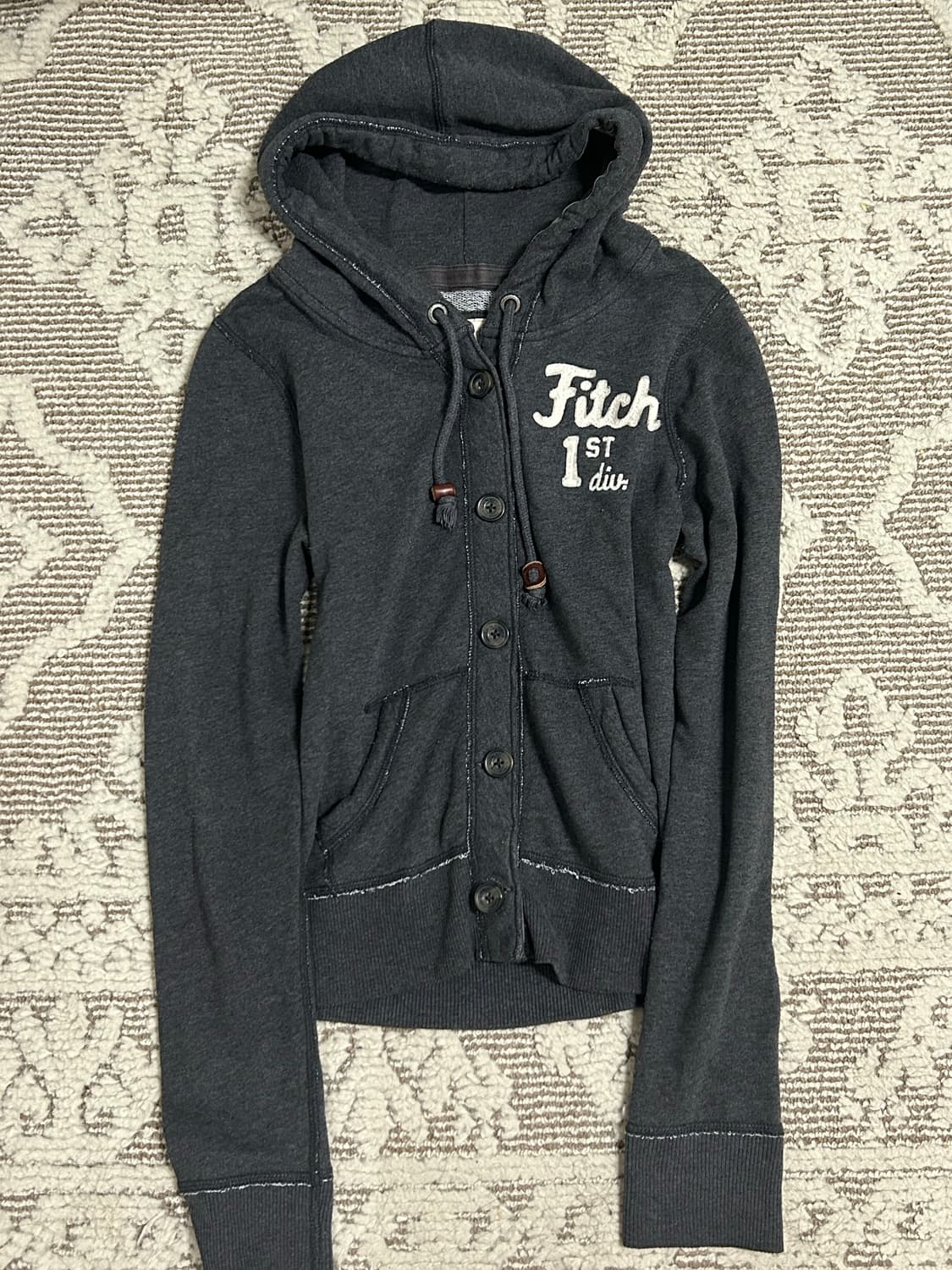 Y2k 00‘s아베크롬비 슬림핏 진그레이 차콜 후드 스티치 가디건 상품이미지1