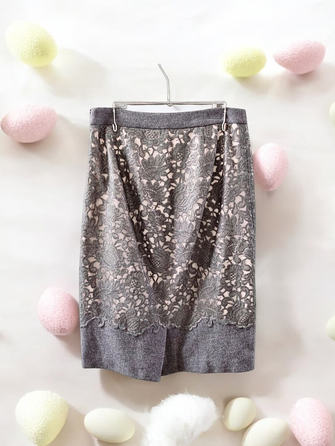 질 스튜어트 플라워 레이스 그레이 H라인 미디 스커트 55 상품이미지1