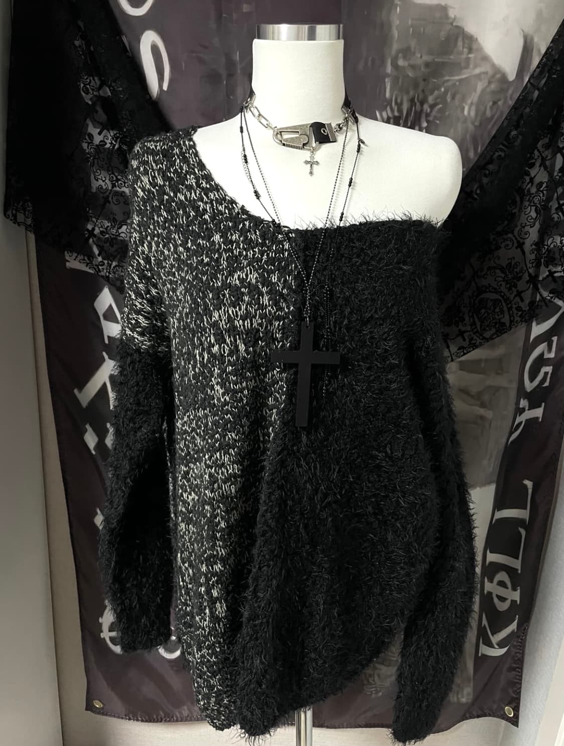 JPN Vkei One Shoulder Fur Knit 상품이미지1