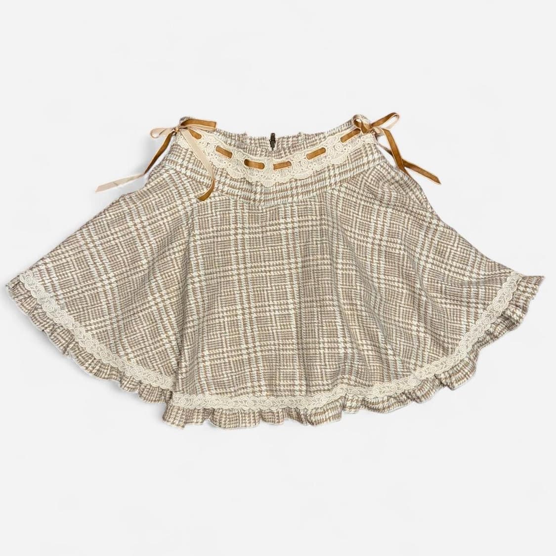 Lizlisa 브라운 체크 리본 큐롯 라떼갸루 히메갸루 핀터 로걀 모리 상품이미지1