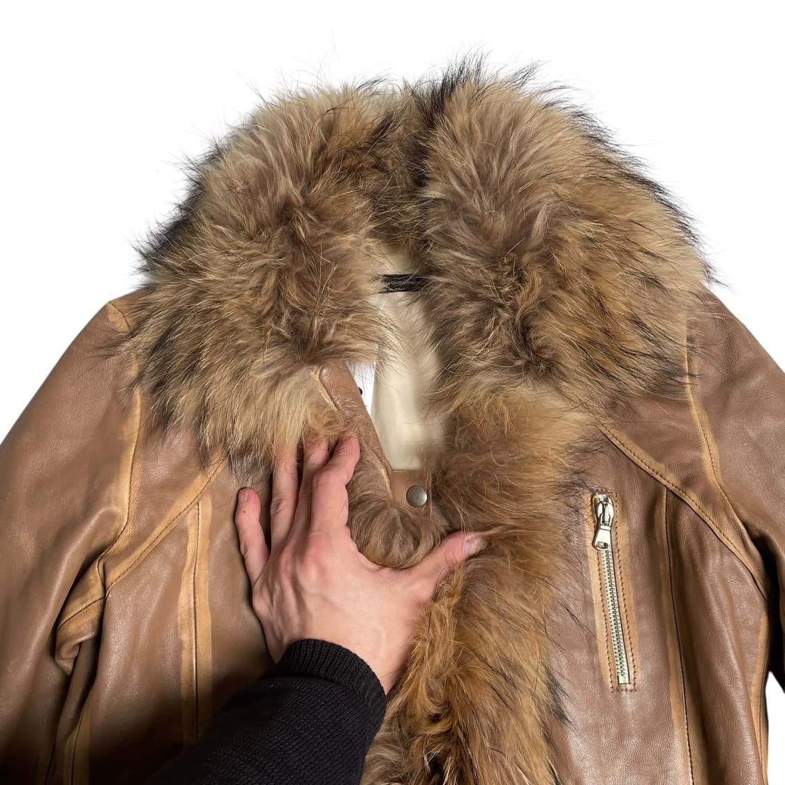 QUBHA 퍼 그라데이션 레더 자켓 (italy made) 상품이미지3